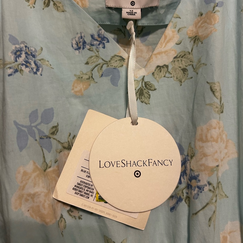 LoveShackFancy Light Blue Floral Off-Shoulder Midi Dress - Picture 5 of 6